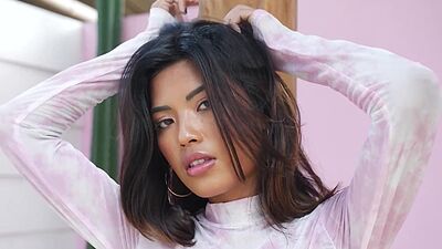 Cute small tits Asian teen Moana Rosi hot posing outdoor in hot stockings part 3