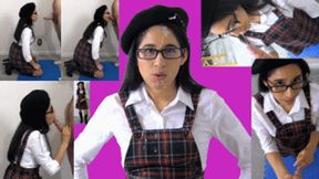 Photographer brat eRica complains about her old camera, She deep throats a cock until it blast her face & dress with cum