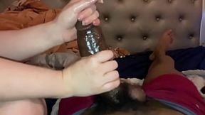 Stepmom sucks BBC stepson's thick black cock&#x1F346; till he bursts cum buckets