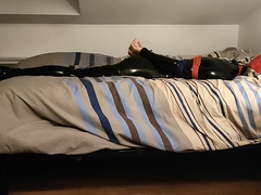 Young man roped catsuit struggle - HD