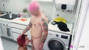 Redhead MILF Albaan Sucks Stepson's Buddy In Front Of Us