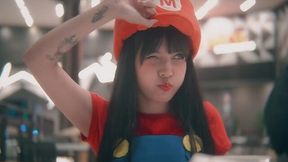 Super Mario girl teasing with her booty and giving head in POV