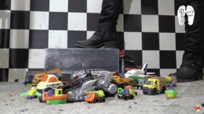 Cars and Trucks under merciless Boots floor view