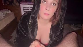 Emily's passionate, furry-covered blowjob session filled her mouth with cum