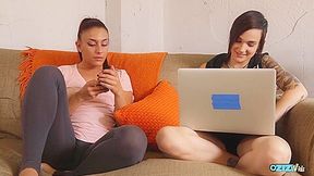 Tattooed Emo Lesbian Gets Horny While Watching Porn And Then She Fucks Her Girlfriend On The Couch