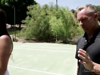 Excited brunette hair with a nicely trimmed cunt, Karlee Grey is having sex with her step- father