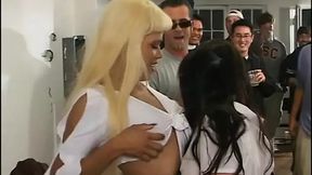 Sexy newcomers deliver wild lap dances, getting dudes hard then riding each other