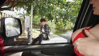 Busty beauty fucking a total stranger in her fuck van