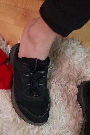 Worn Sneakers, Red Socks &amp; Sheer Nylons - Casual Foot Tease