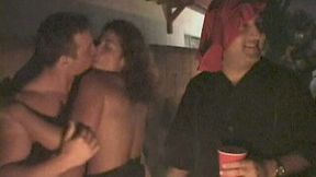 Stunning teen babe blows dick in the middle of college party