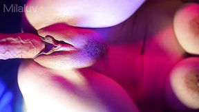 Cum both inside pussy and on her hairy little bush