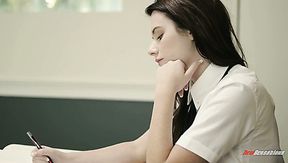 Pale skin lascivious college girl finds a white guy naked in the bathroom