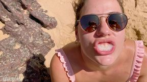 deep throat, fuck pussy public beach , cum gargle swallow