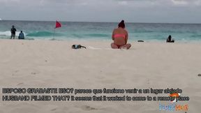 mostrando el culo en tanga por la playa y calentando a hombres, solo dos se animaron a tocarme