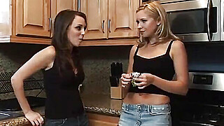 Two lusty lesbian sluts have fun with a giant strapon