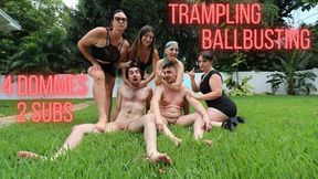 GROUP TRAMPLING & BALLBUSTING- Goddess Lilith, Goddess Si, Lady Anaconda, Lady Viper outdoor trampling & ballbusting