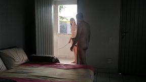my wife discipline me on balcony before we have sex