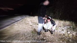 Nun skank sub drinks my piss on a outdoors road