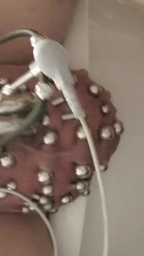 Emotional moment from &quot;Showing of my 2x 00 gauge prince albert piercings ,heavily pierced scrotum estim play until I cum&quot;