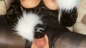 TS VIPER DEMON EYES CATSUIT RUBBER COCK SUCKING SMOKING 120 MM LATEX GLOVE FUR FETISH CORSET HIGH HEEL FUCK MACHINE DILDO SUCKING BLACK LIPS