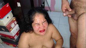 cumshot on eye and face, washes face with piss dirty show