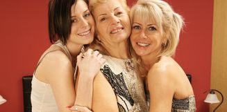 Grandma, Milf and teenie have hot sex in naughty lesbian threesome