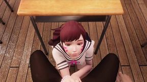 Slutty Overwatch teen DPed by jock dudes in cramped school hallway