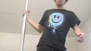 Pole dance show and jerk off with horny young straight stud