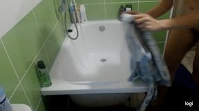 Me in bathroom washing myself No audio No sound mp4