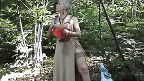 French slut gets ravaged by three cocks in the woods
