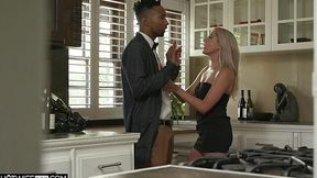 Tall white babe Paisley Bennett gets a mouthful of cum after crazy sex with her black lover