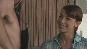 Eliska Cross Pulls Her Skirt Up To Ride A Farmhands Cock In The Field