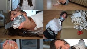 Secretary Claire toe hogtied and tightly tape gagged (wmv)