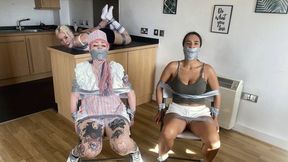 Lilly, Latina, and Mimi's Spooky Cafe Halloween Bondage Adventure: Taped Tight, Wrap Gagged, and Helpless Trio! (FullHD)