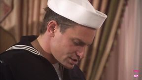 Salty Seduction: 'Couch Creampies' - Sailor Swallows Blonde Babe's Squirmy Shaft