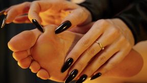 Goddess touching the calluses on her feet (4K)