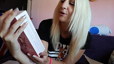 Toy testing orgasm and masturbation satisfyer pro2 with cute blonde and her hairy big clit pussy