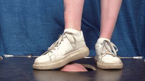 Floor-face trampled by dirty white sneakers, flo683x 1080p