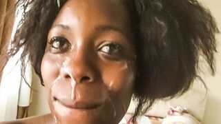 Rwandese Ebony CUMMED on After Job By Big Dick White Boss