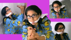 Cuffed & gagged eRica milks a cock onto her face while wearing her onesie & gives herself a facial!