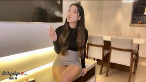 An insanely short skirt + addiction talking while smoking marlboro reds