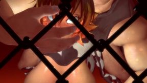 anime cow girl hard anal pounding in the sex cage