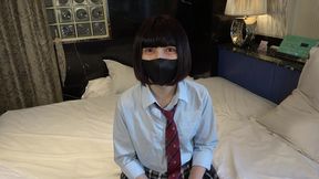 uncensored, 18 year old japanese black hair beauty. slender amateur girl gives blowjob and creampie sex in shaved pussy. uniform cosplay 2