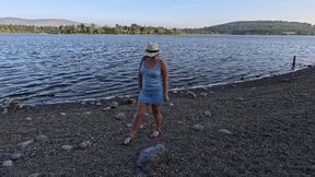 Outdoor pussy fingering near the lake