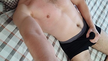 Pumped up guy decided to play with his balls and big cock without taking off his black underwear Alex Huff
