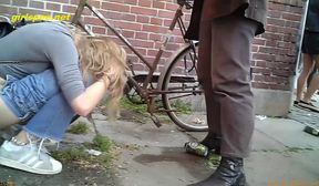 voyeur girl pissing in a corner in public