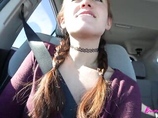 Concupiscent Girlfriend Creampied in Car previous to Public Coffee Shop