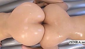 Subtitled curvy Japanese lesbians butt rubbing soapland