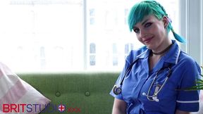 blue haired alternative nurse takes care of your cock in an appointment