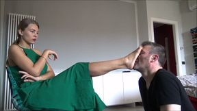 GABRIELLA - Remove my shoes and lick my feet, slave! - foot worship